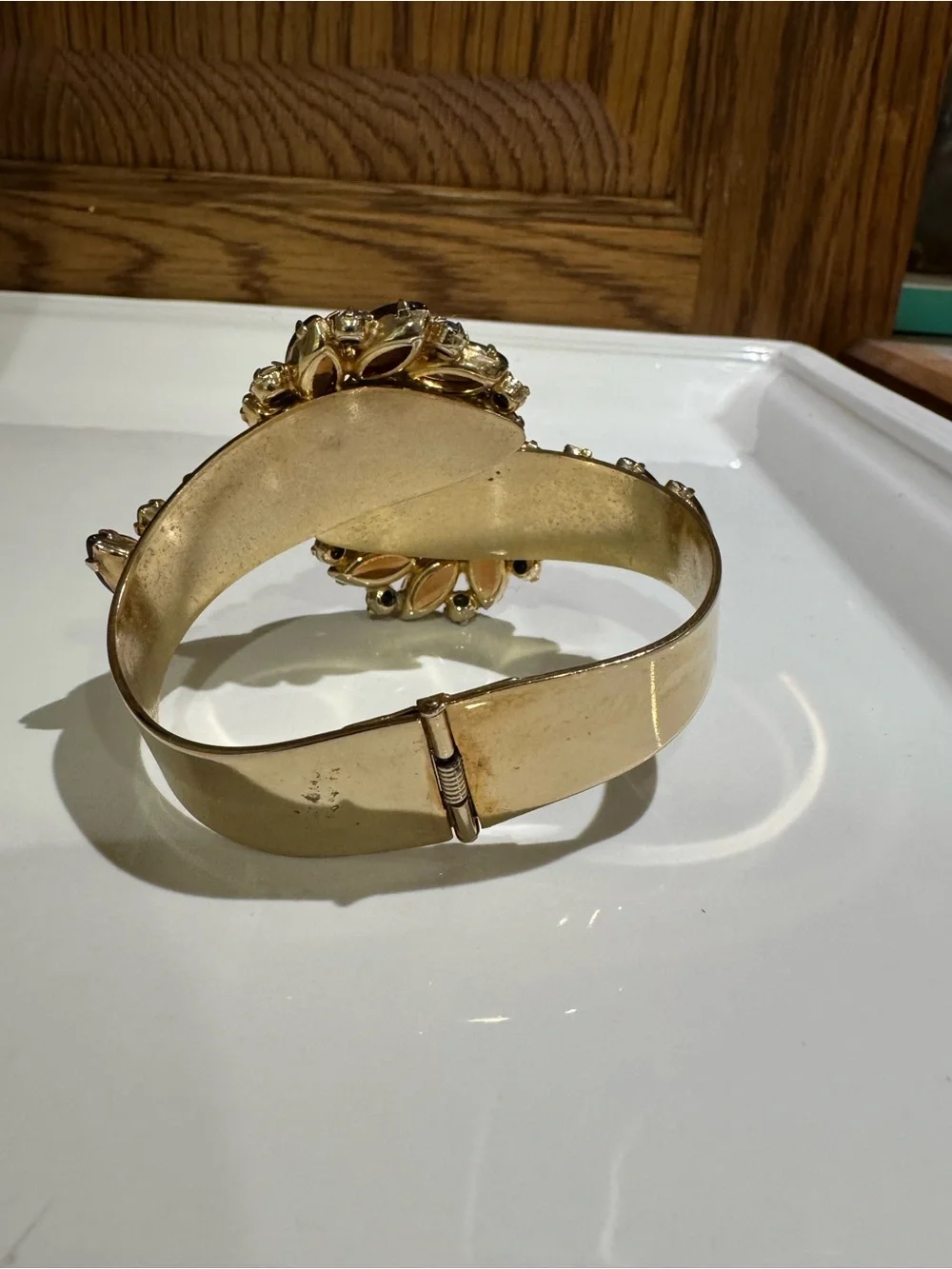 Rare Vtg Unsigned Alice Caviness Rootbeer Marquis & Aqua Clamp Bracelet